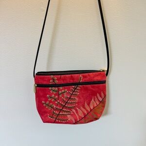 Danny K Elegant Red Fern Embroidered Women's Crossbody Bag